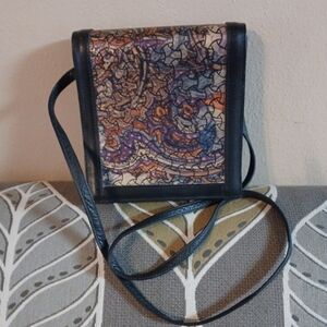 Vintage Roberto Vascon Multi Color Black Leather Flap Crossbody Shoulder Handbag